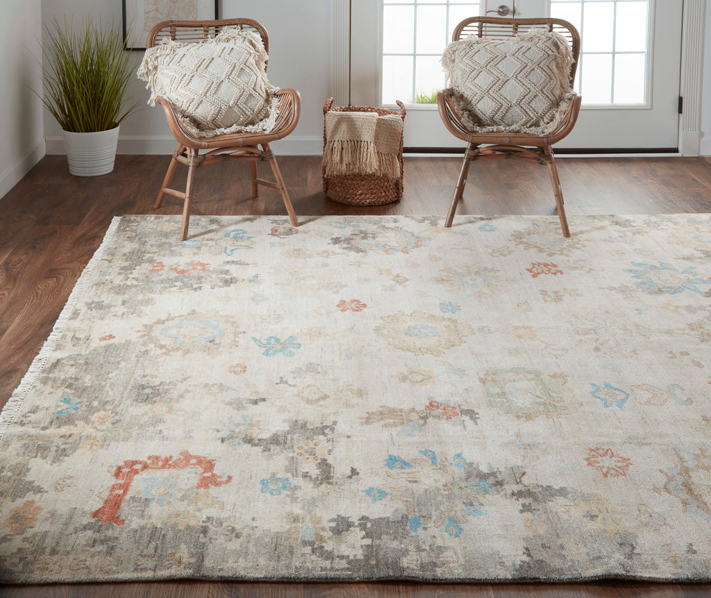 Noris Transitional Floral Botanical Ivory Tan Taupe Area Rug (7'9" x 9'9")