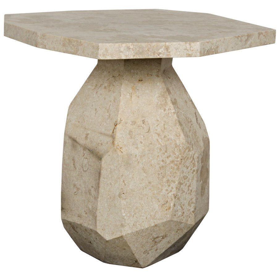Polyhedron Side Table, White Marble