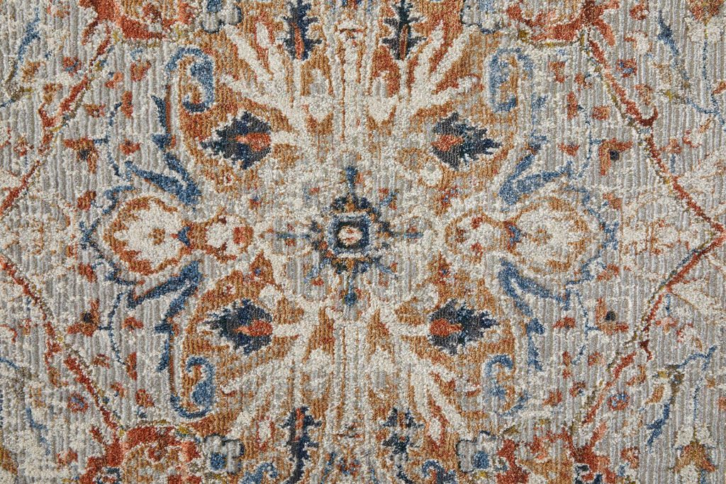 Kaia Transitional Medallion Orange Ivory Blue Area Rug (2'6" x 10')