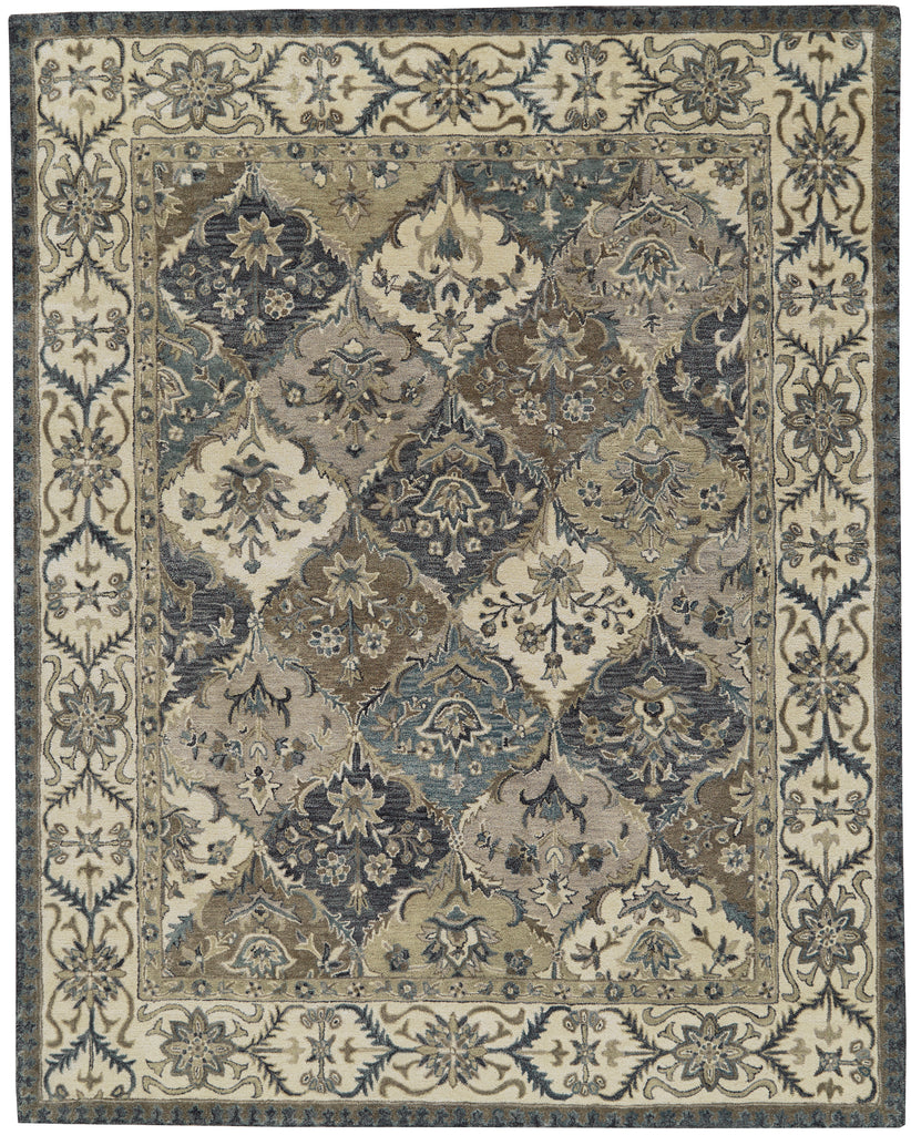 Eaton Traditional Bordered Blue Gray Taupe Area Rug (2' x 3')