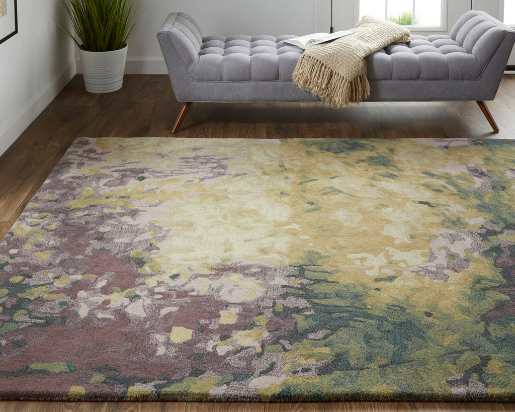 Amira Transitional Abstract Gold Purple Green Area Rug (5' x 8')