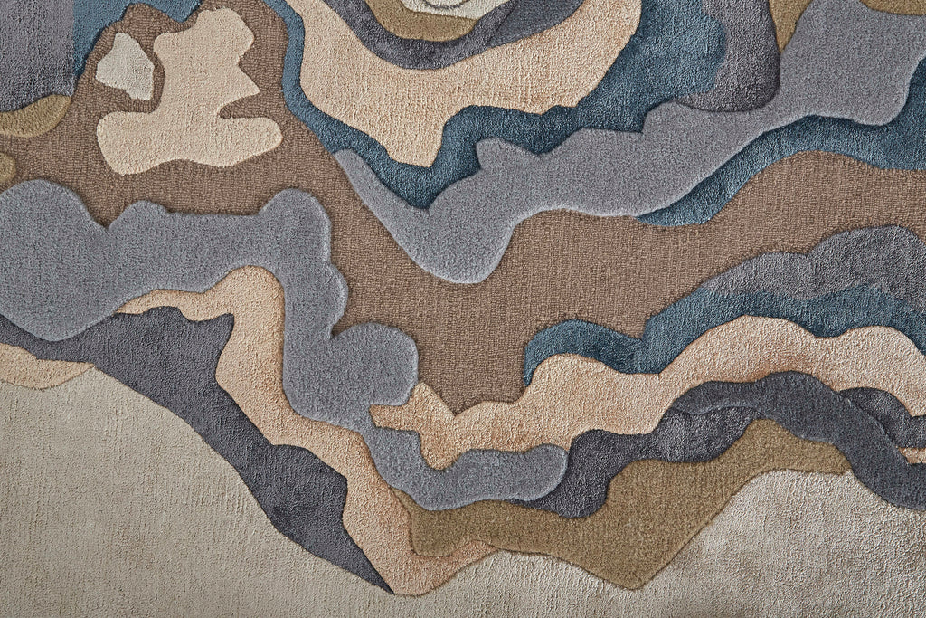 Serrano Transitional Abstract Tan Brown Blue Area Rug (10' x 14' / Pattern 1)