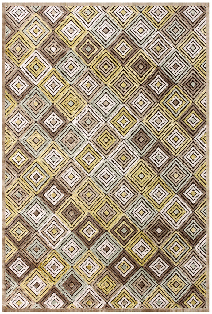 Saphir Mah Modern Geometric Brown Tan Green Area Rug (5'3" x 7'6")