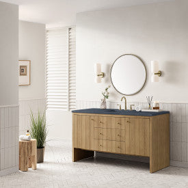 Hudson 60" Single Vanity, Light Natural Oak with 3 cms Charcoal Soapstone Top