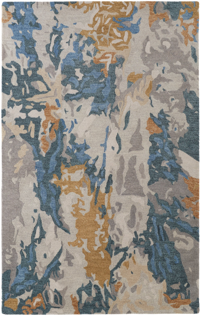 Everley Modern Abstract Gray Blue Gold Area Rug (2' x 3')