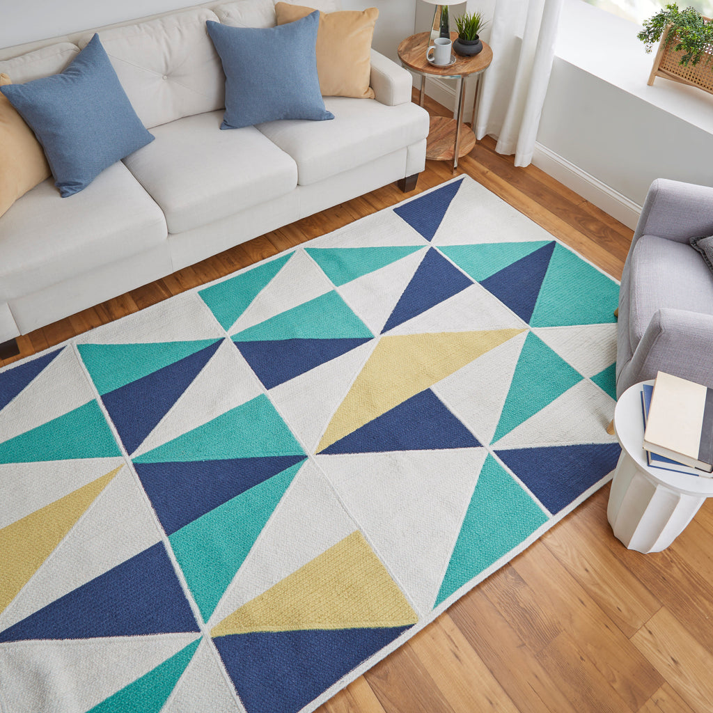 Clare Transitional Geometric Blue Ivory Yellow Area Rug (5' x 8')