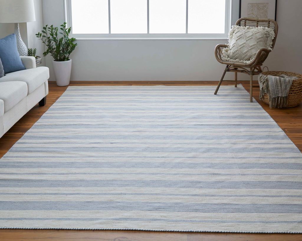 Duprine Transitional Stripes Blue Ivory Tan Area Rug (2' x 3')