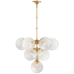 Cristol Tiered Chandelier - Hand-Rubbed Antique Brass With White Strie Glass