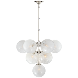 Cristol Large Tiered Chandelier - Polished Nickel With White Strie Glass - 46.25