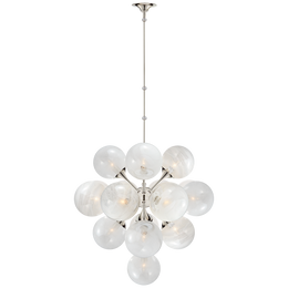 Cristol Large Tiered Chandelier, Polished Nickel With White Strie Glass