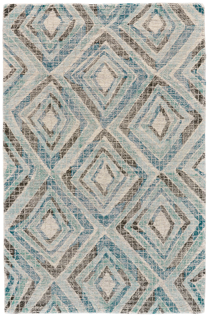 Arazad Transitional Geometric Blue Gray Ivory Area Rug (5' x 8')