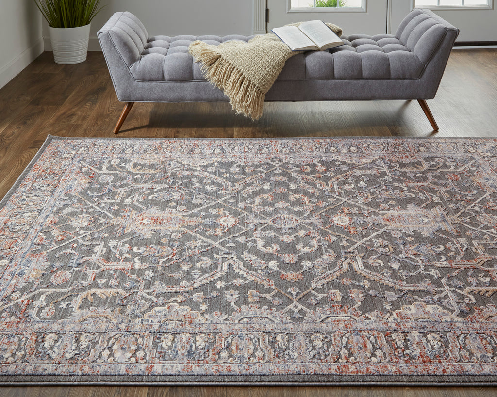 Thackery Transitional Oriental Gray Taupe Pink Area Rug (5'6" x 5'6")