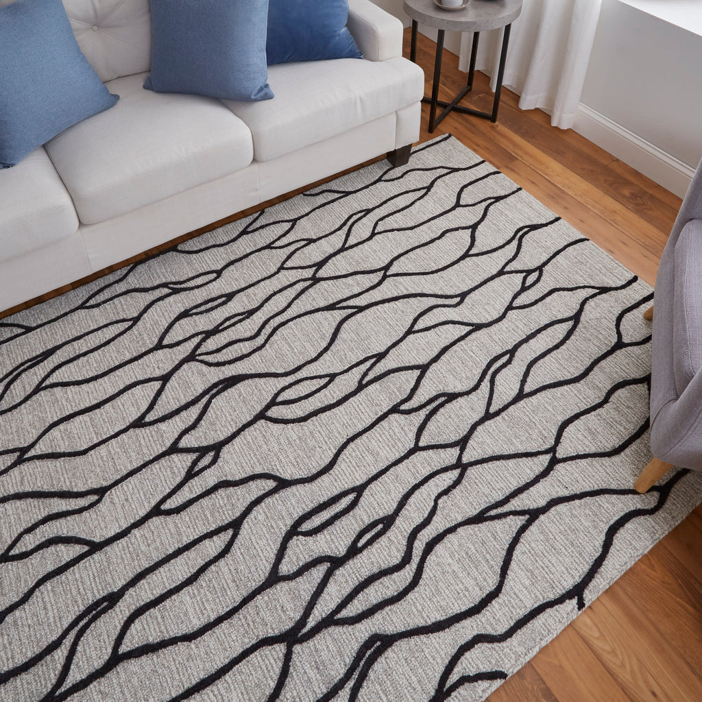 Enzo Transitional Abstract Ivory Black Taupe Area Rug (5' x 8')