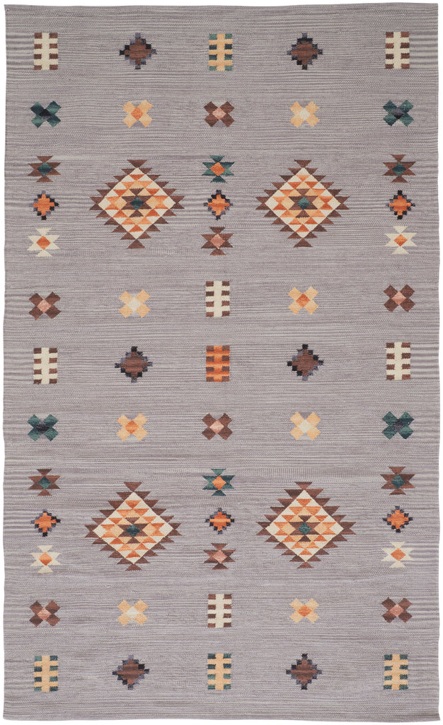 Dharma Transitional Southwestern Gray Orange Area Rug (8' x 10' / Pattern 1)