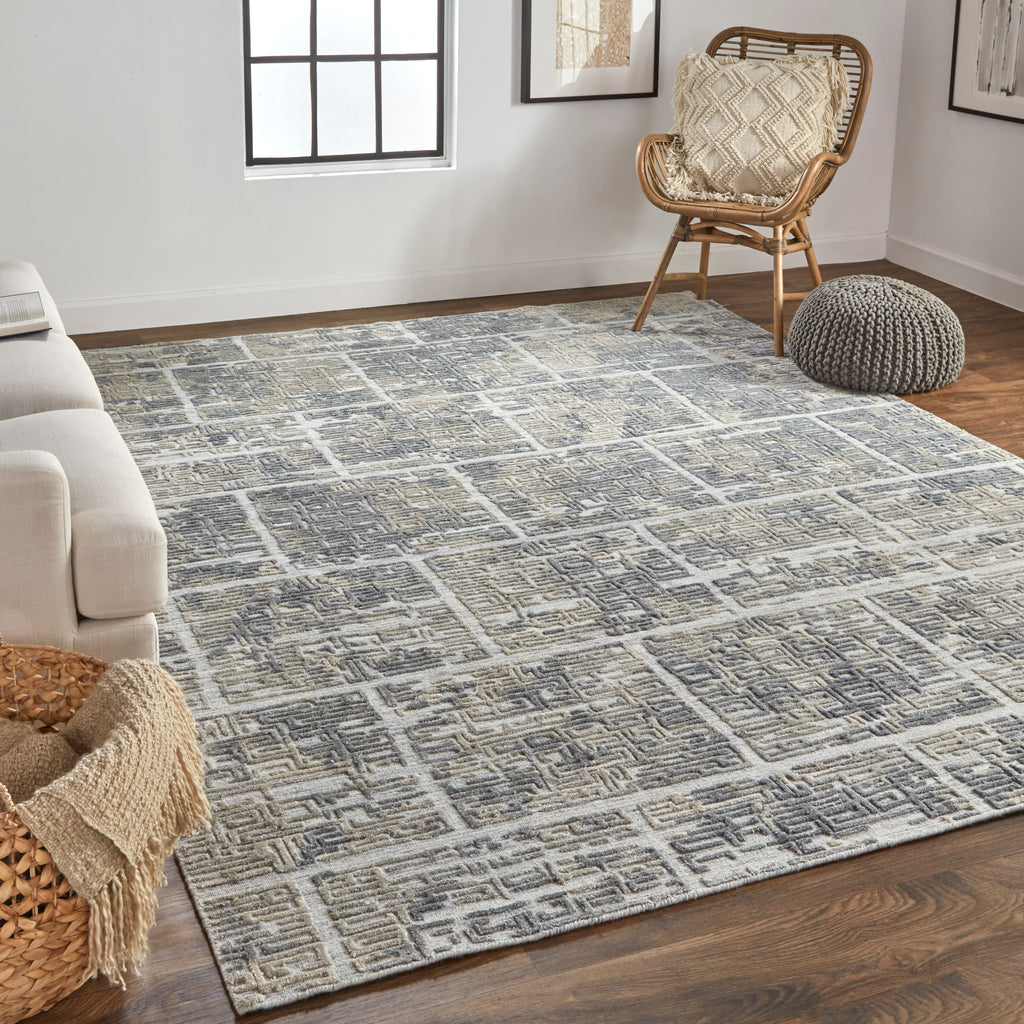 Elias Modern Abstract Gray Ivory Area Rug (2'9" x 10' / Pattern 2)