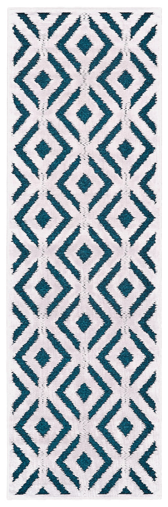 Saphir Mira Modern Solid Blue Green White Area Rug (2'6" x 8')