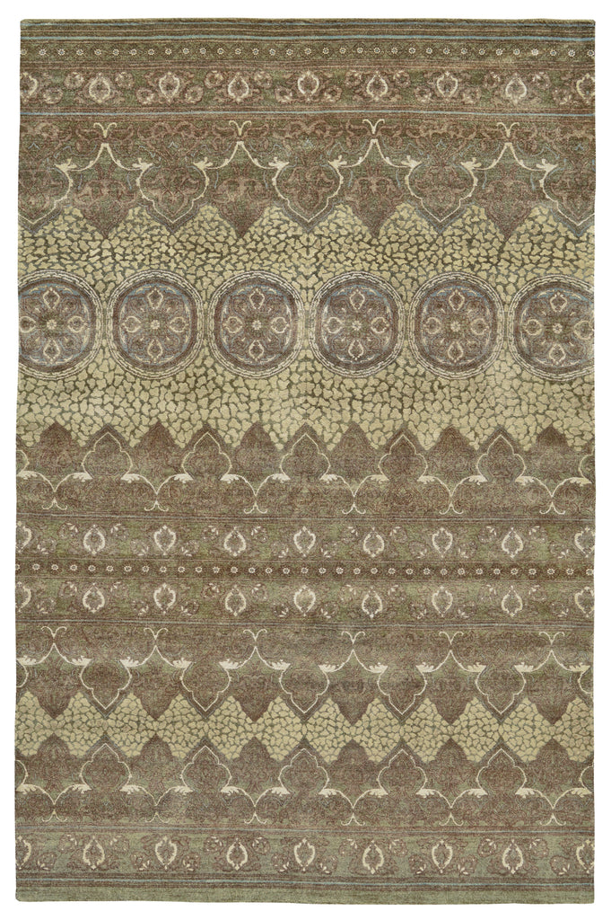 Anchala Traditional Damask Green Tan Area Rug (4' x 6')