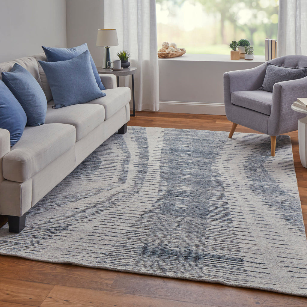 Brighton Modern Abstract Ivory Blue Gray Area Rug (2' x 3')