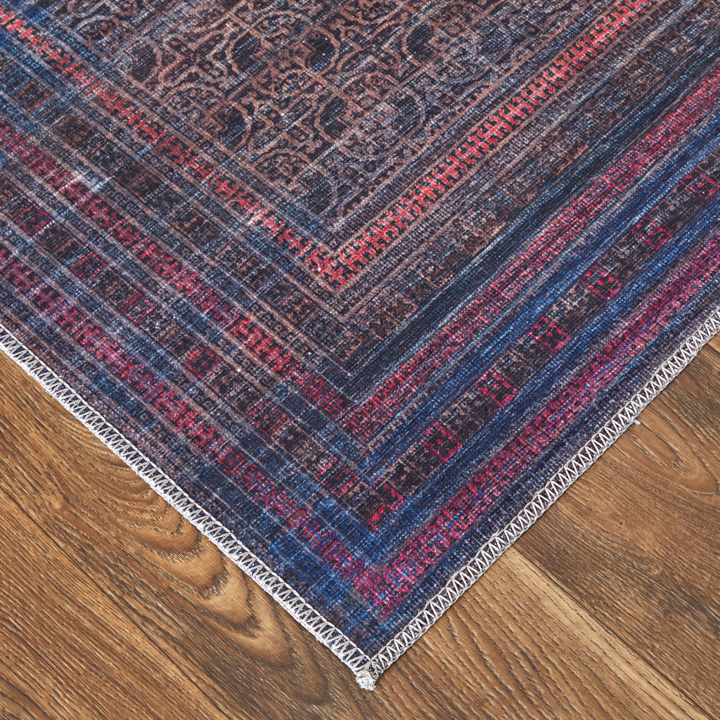 Voss Transitional Distressed Blue Pink Purple Area Rug (8'10" x 12')