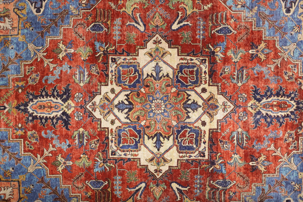 Percy Transitional Medallion Blue Red Ivory Area Rug (4' x 6')