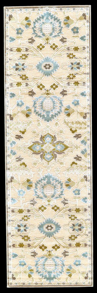 Saphir Mah Modern Floral Botanical Tan Gray Blue Area Rug (2'6" x 8')