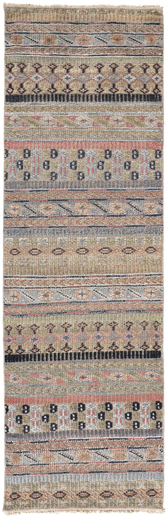 Payton Transitional Stripes Tan Orange Blue Area Rug (2'6" x 10')