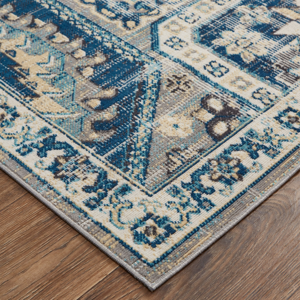 Nolan Transitional Medallion Blue Ivory Area Rug (7'9" x 10'6")