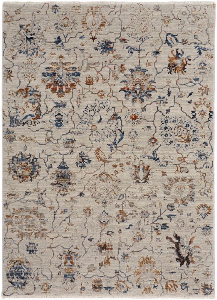 Kaia Transitional Floral Botanical Ivory Orange Blue Area Rug (7'10" x 9'6")