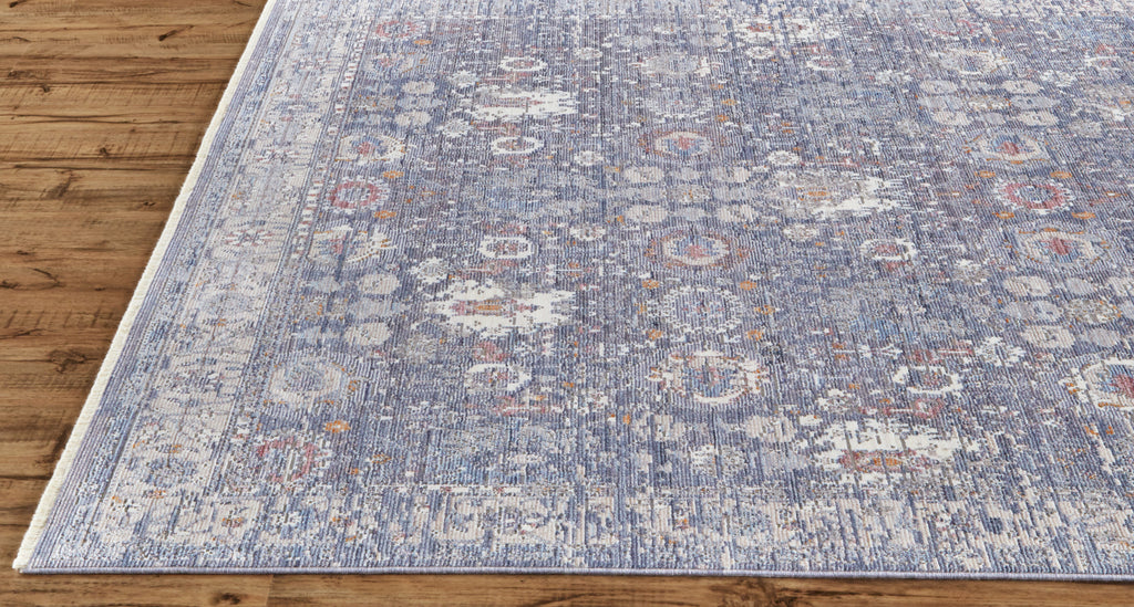 Cecily Transitional Floral Botanical Blue Gray Gold Area Rug (2' x 3')