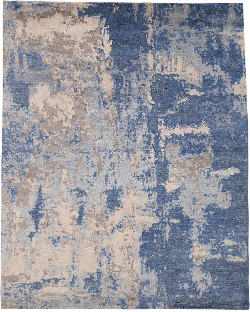 Dyer Modern Abstract Blue Ivory Gray Area Rug (5'6" x 8'6")