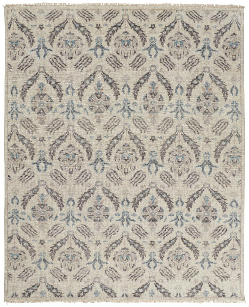 Beall Traditional Oriental Ivory Gray Blue Area Rug (7'9" x 9'9")