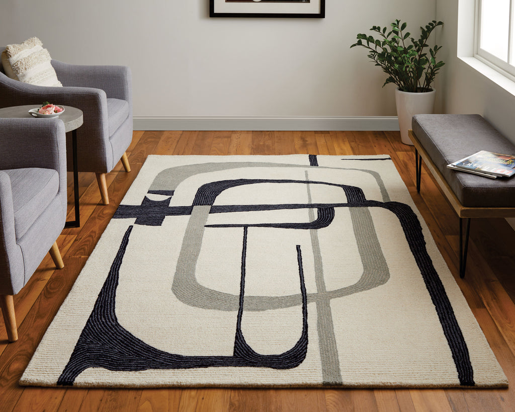 Maguire Transitional Abstract Ivory Gray Black Area Rug (2' x 3' / Pattern 1)