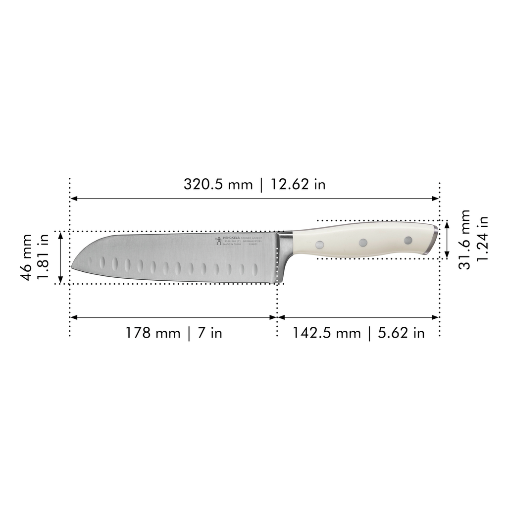 7" Santoku He- White Handle Forged Accent