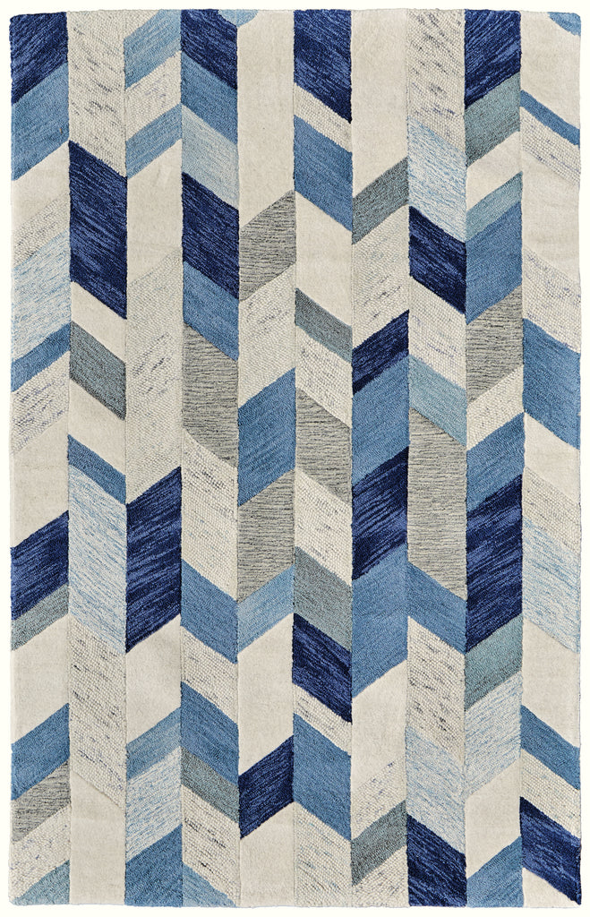 Arazad Transitional Geometric Blue Ivory Gray Area Rug (9'6" x 13'6")