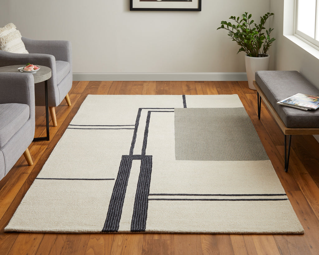 Maguire Transitional Abstract Ivory Gray Black Area Rug (9' x 12' / Pattern 2)