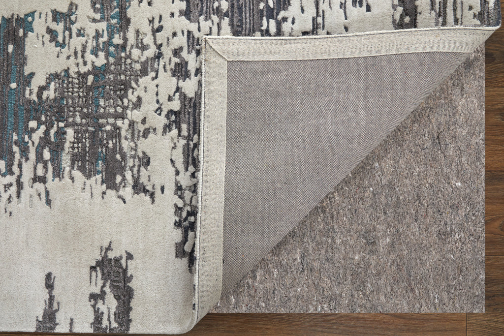 Zarah Modern Abstract Ivory Gray Blue Area Rug (5' x 8')