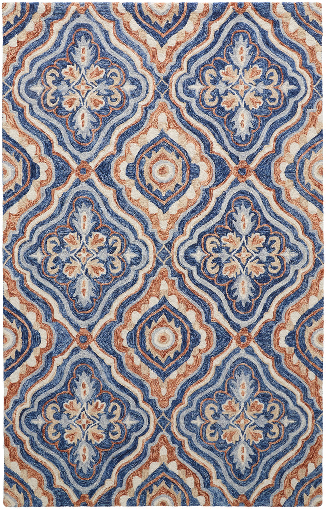 Rhett Transitional Medallion Blue Orange Ivory Area Rug (8' x 10')