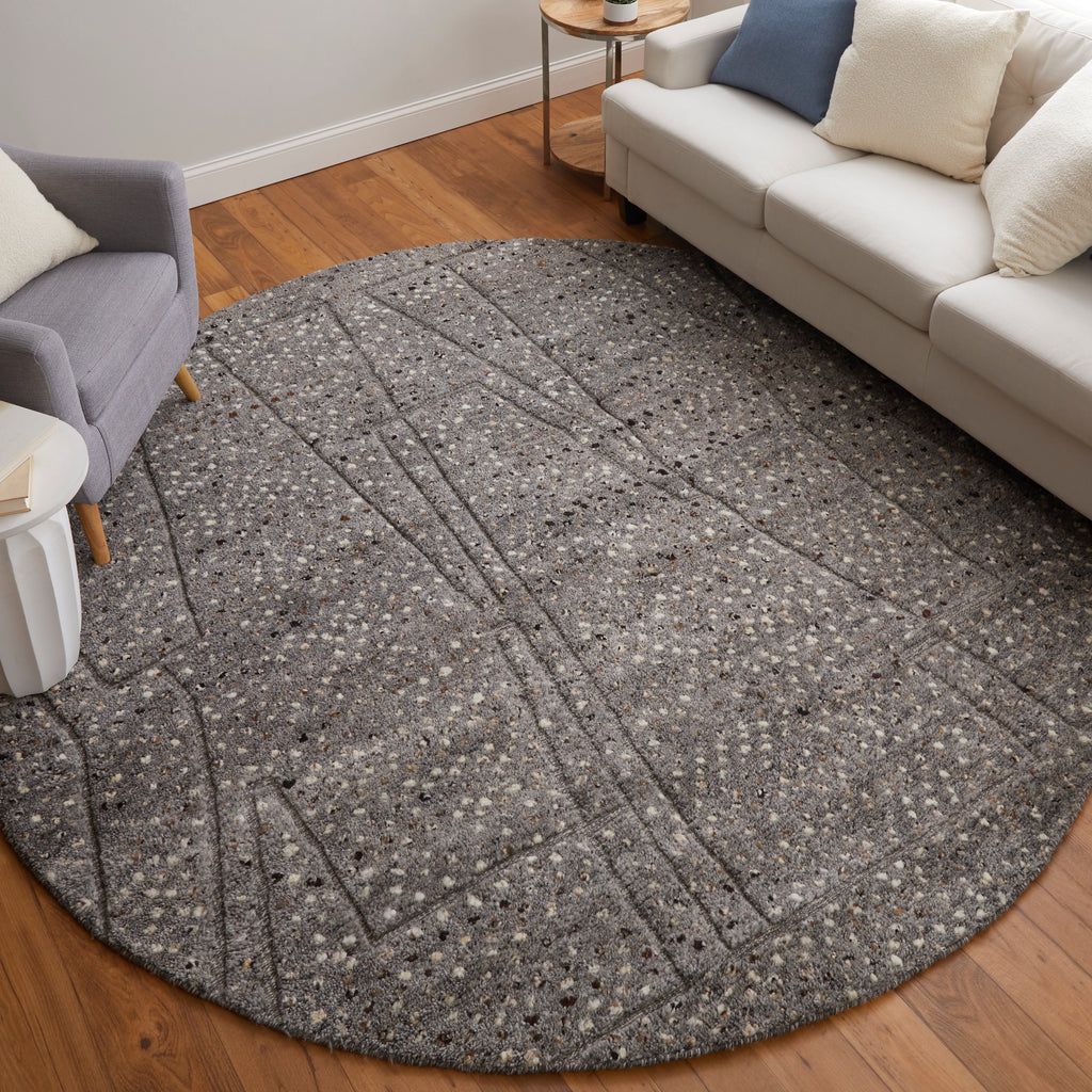 Dering Modern Polka Dots Gray Tan Taupe Area Rug (8' x 8')