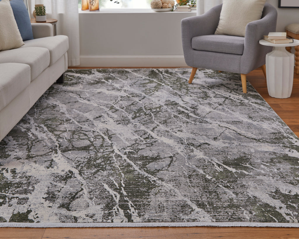 Cadiz Modern Abstract Gray Green Taupe Area Rug (13' x 20')