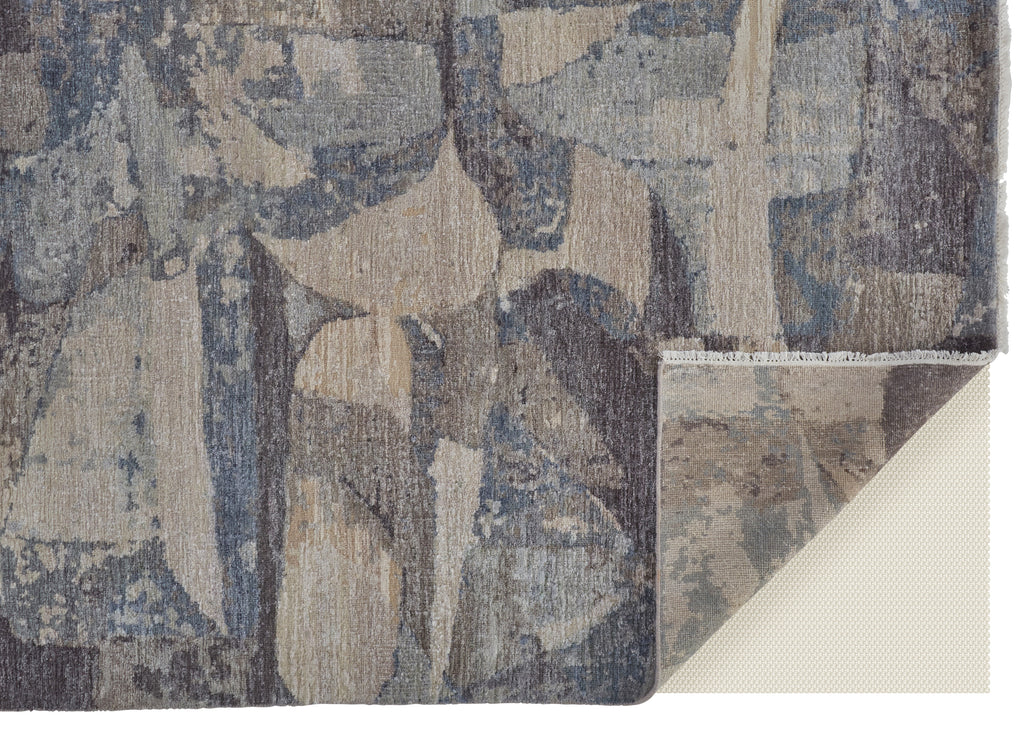 Salina Transitional Abstract Taupe Tan Blue Area Rug (11'6" x 15')