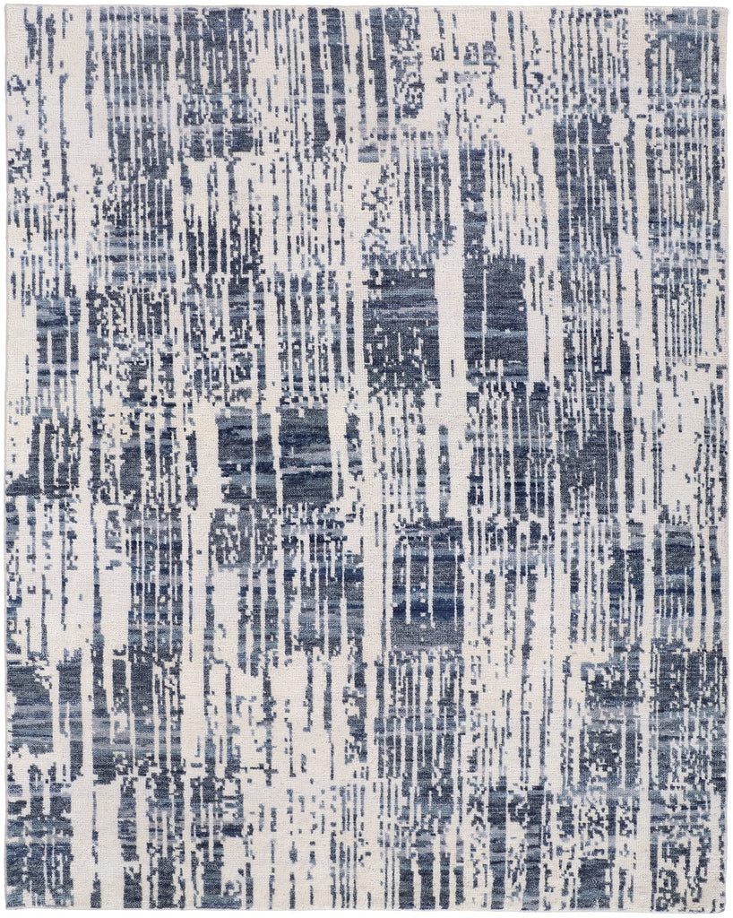 Roxford Transitional Abstract Ivory Blue Area Rug (7'9" x 9'9")