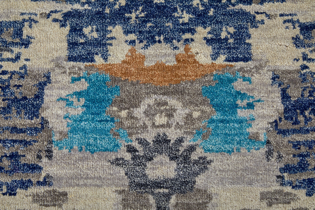 Bhatia Modern Damask Ivory Blue Taupe Area Rug (4' x 6')