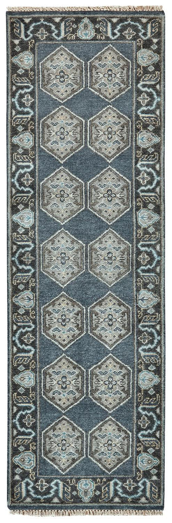 Ustad Traditional Diamond Blue Gray Taupe Area Rug (2'6" x 8')