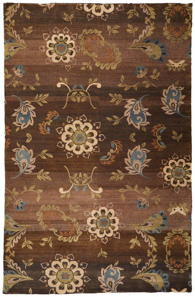 Amzad Transitional Floral Botanical Brown Tan Green Area Rug (4' x 6')