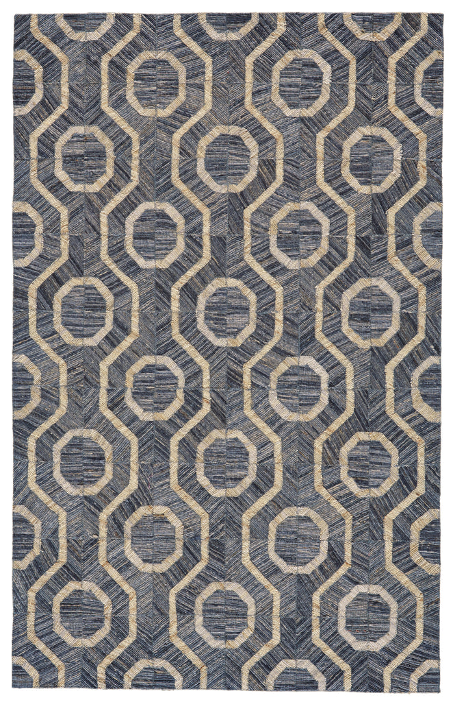 Bermuda Transitional Geometric Blue Tan Ivory Area Rug (4' x 6')