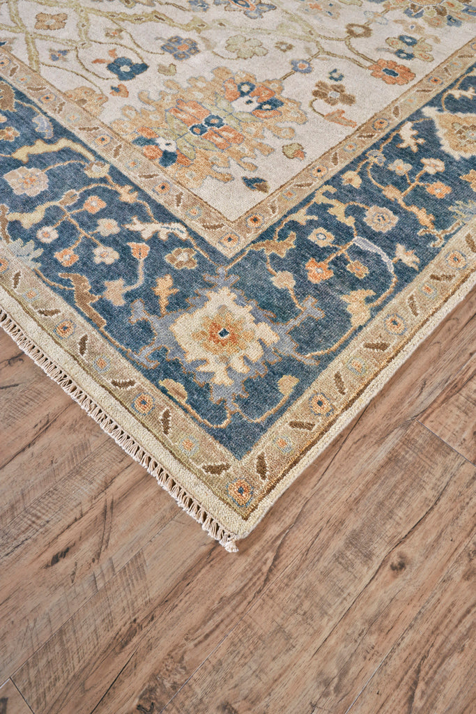 Anders Traditional Oriental Ivory Blue Orange Area Rug (2'6" x 10')