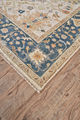 Anders Traditional Oriental Ivory Blue Orange Area Rug (8' x 8')