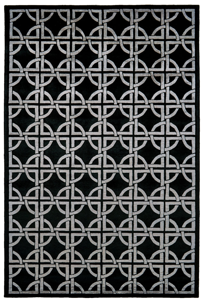 Dim Sum Modern Abstract Black Silver Area Rug (8'6" x 11'6")