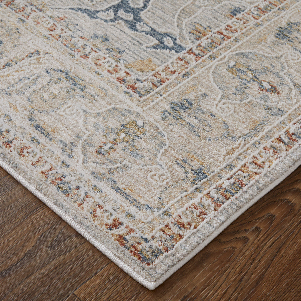 Pasha Transitional Ikat Ivory Blue Taupe Area Rug (7'10" x 10'3")