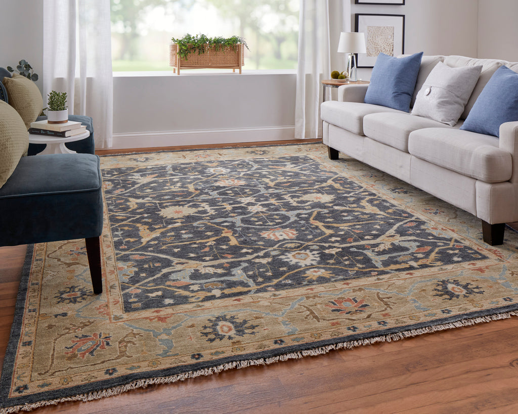 Anders Transitional Oriental Blue Taupe Yellow Area Rug (8' x 8')